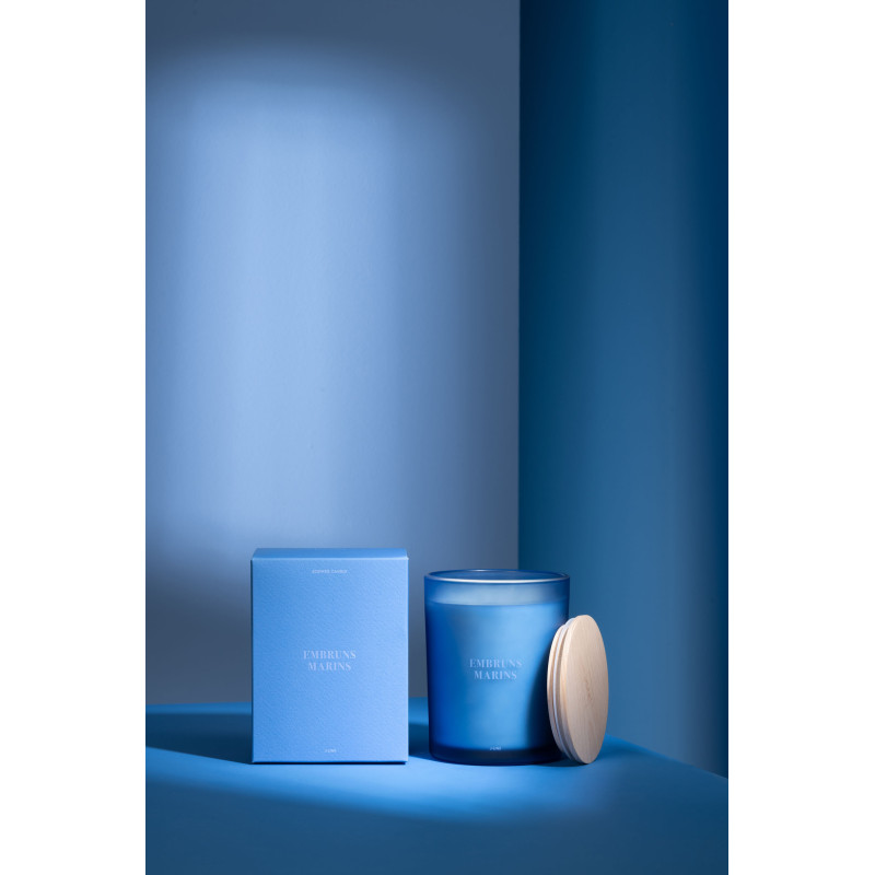 Bougie parfumée Mélange frais Embruns Marins 52 H Verre Bleu Cire Accords Essentiels 