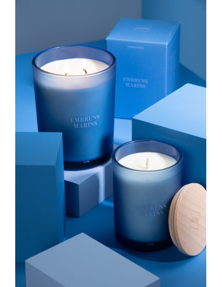 Bougie parfumée Mélange frais Embruns Marins 52 H Verre Bleu Cire Accords Essentiels 