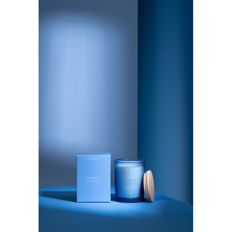 Bougie parfumée Mélange frais Embruns Marins 38 H Verre Bleu Cire Accords Essentiels 