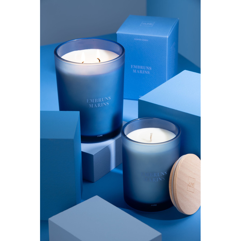 Bougie parfumée Mélange frais Embruns Marins 38 H Verre Bleu Cire Accords Essentiels 