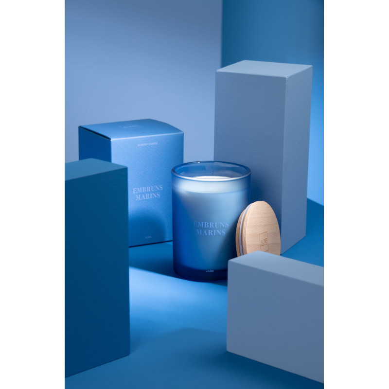 Bougie parfumée Mélange frais Embruns Marins 38 H Verre Bleu Cire Accords Essentiels 