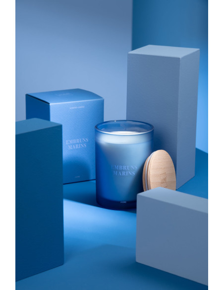 Bougie parfumée Mélange frais Embruns Marins 38 H Verre Bleu Cire Accords Essentiels 
