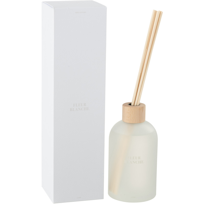 Grand Diffuseur de parfum à bâtonnets Mélange floral Fleur Blanche 550 ml Verre Blanc Accords Essentiels 