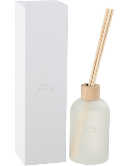 Grand Diffuseur de parfum à bâtonnets Mélange floral Fleur Blanche 550 ml Verre Blanc Accords Essentiels 