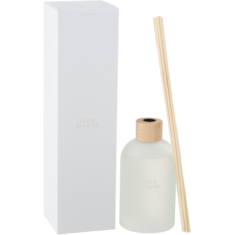Grand Diffuseur de parfum à bâtonnets Mélange floral Fleur Blanche 550 ml Verre Blanc Accords Essentiels 