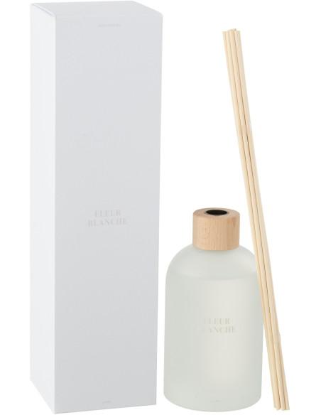 Grand Diffuseur de parfum à bâtonnets Mélange floral Fleur Blanche 550 ml Verre Blanc Accords Essentiels 
