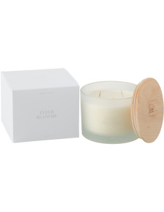 Bougie Parfumée 3 mèches Mélange floral Fleur Blanche 25 H Verre Blanc Cire Accords Essentiels 