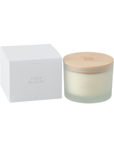 Bougie Parfumée 3 mèches Mélange floral Fleur Blanche 25 H Verre Blanc Cire Accords Essentiels 