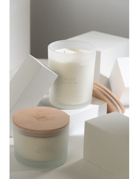 Bougie parfumée Mélange floral Fleur Blanche 52 H Verre Blanc Cire Accords Essentiels 