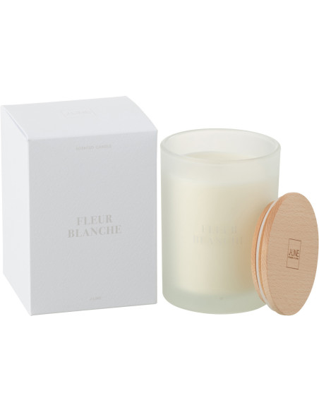 Bougie parfumée Mélange floral Fleur Blanche 38 H Verre Blanc Cire Accords Essentiels 