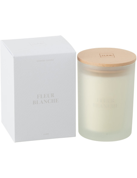 Bougie parfumée Mélange floral Fleur Blanche 38 H Verre Blanc Cire Accords Essentiels 