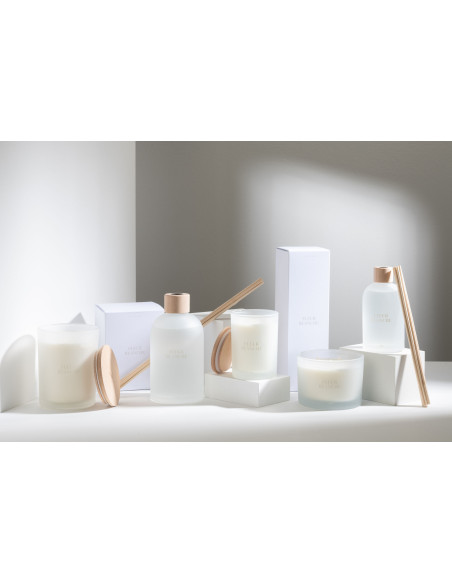 Bougie parfumée Mélange floral Fleur Blanche 38 H Verre Blanc Cire Accords Essentiels 