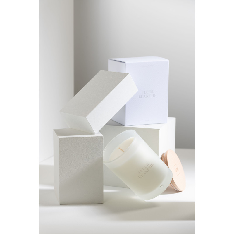 Bougie parfumée Mélange floral Fleur Blanche 38 H Verre Blanc Cire Accords Essentiels 