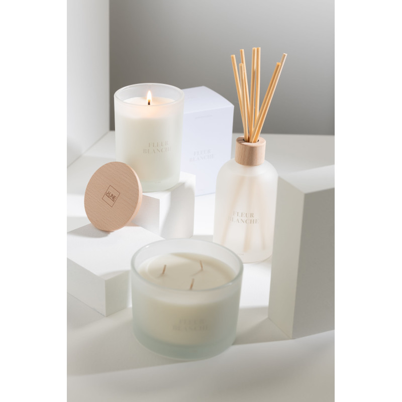 Bougie parfumée Mélange floral Fleur Blanche 38 H Verre Blanc Cire Accords Essentiels 