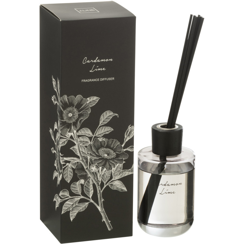 Diffuseur de parfum à bâtonnets Mélange agrumes Cardamom Lime 180 ml Verre Transparent Botanéa 