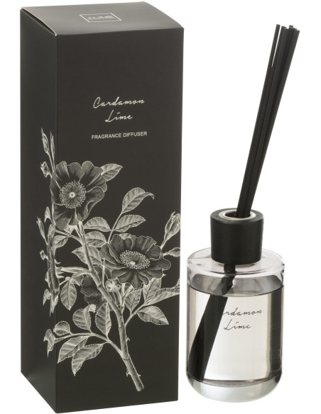 Diffuseur de parfum à bâtonnets Mélange agrumes Cardamom Lime 180 ml Verre Transparent Botanéa 