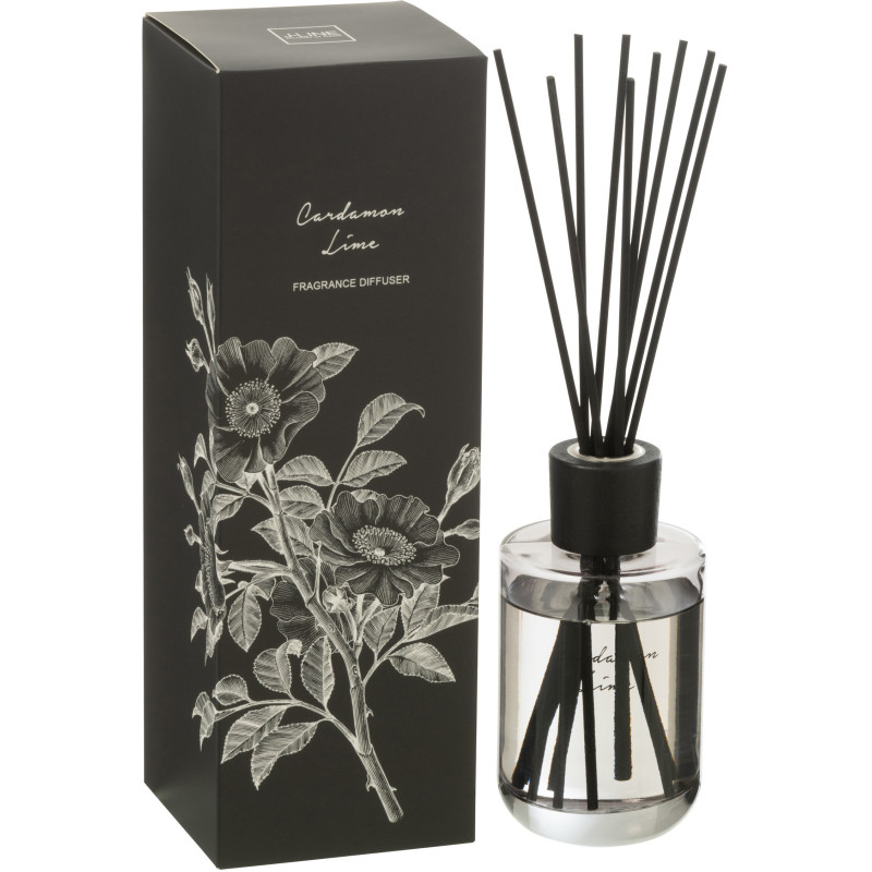 Diffuseur de parfum à bâtonnets Mélange agrumes Cardamom Lime 180 ml Verre Transparent Botanéa 