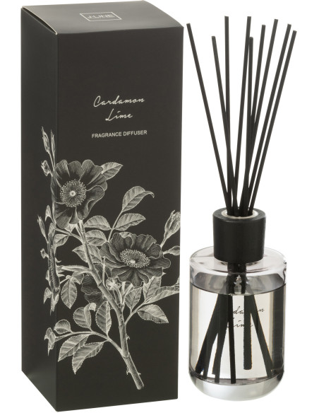 Diffuseur de parfum à bâtonnets Mélange agrumes Cardamom Lime 180 ml Verre Transparent Botanéa 