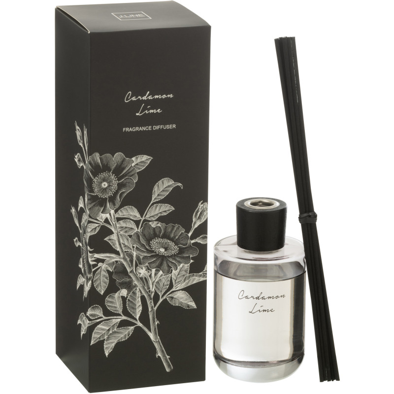 Diffuseur de parfum à bâtonnets Mélange agrumes Cardamom Lime 180 ml Verre Transparent Botanéa 