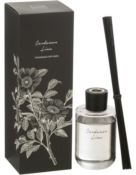 Diffuseur de parfum à bâtonnets Mélange agrumes Cardamom Lime 180 ml Verre Transparent Botanéa 