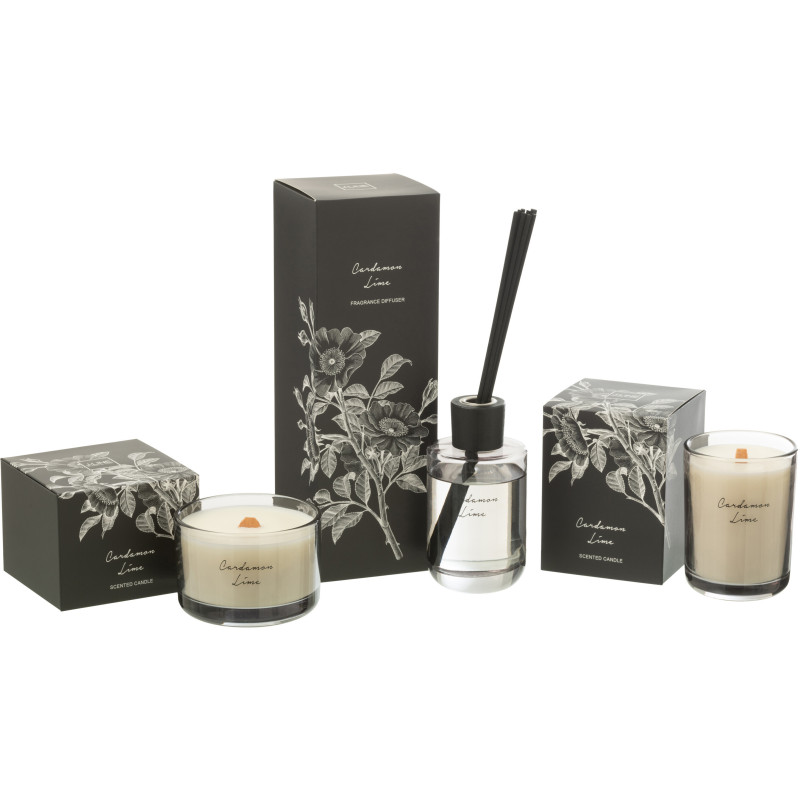 Diffuseur de parfum à bâtonnets Mélange agrumes Cardamom Lime 180 ml Verre Transparent Botanéa 