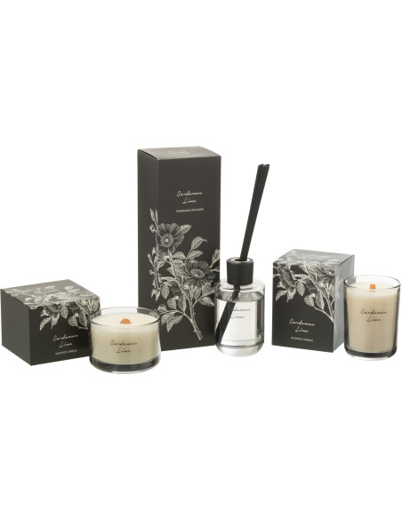 Diffuseur de parfum à bâtonnets Mélange agrumes Cardamom Lime 180 ml Verre Transparent Botanéa 