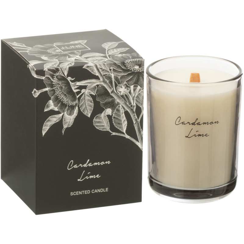 Bougie parfumée longue durée Mélange agrumes Cardamom Lime 9 cm 50 H Verre Transparent Cire Botanéa 