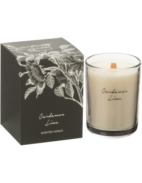 Bougie parfumée longue durée Mélange agrumes Cardamom Lime 9 cm 50 H Verre Transparent Cire Botanéa 
