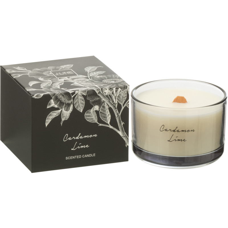 Bougie parfumée longue durée Mélange agrumes Cardamom Lime 10 cm 50 H Verre Transparent Cire Botanéa 