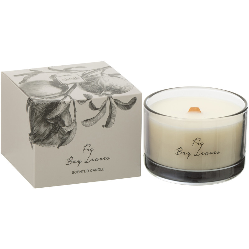 Bougie parfumée longue durée Mélange vert Fig Bay Leaves 10 cm 50 H Verre Transparent Cire Botanéa 