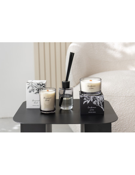 Bougie parfumée longue durée Mélange agrumes Bergamot Wood 10 cm 50 H Verre Transparent Cire Botanéa 