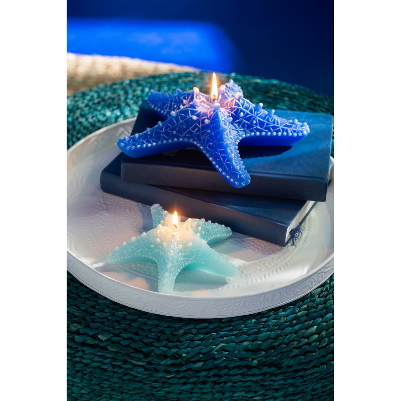 Bougie originale bord de mer Étoile de mer 20 cm 3 H Cire Bleu foncé Rivélia 