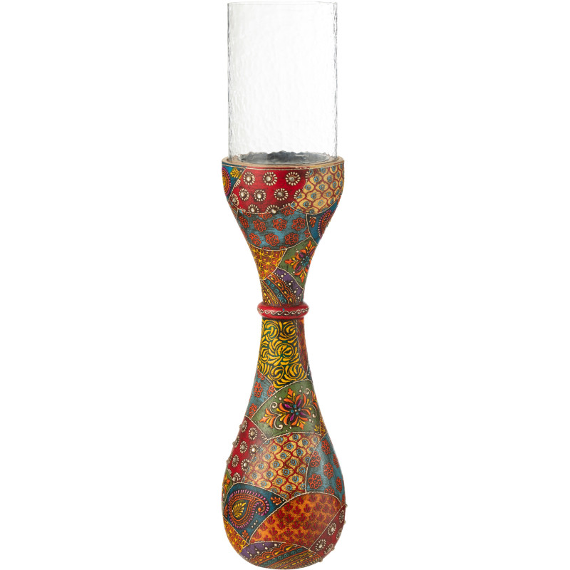 Bougeoir indien H 56 cm Bois de manguier Multicolore Verre Transparent Delhi 