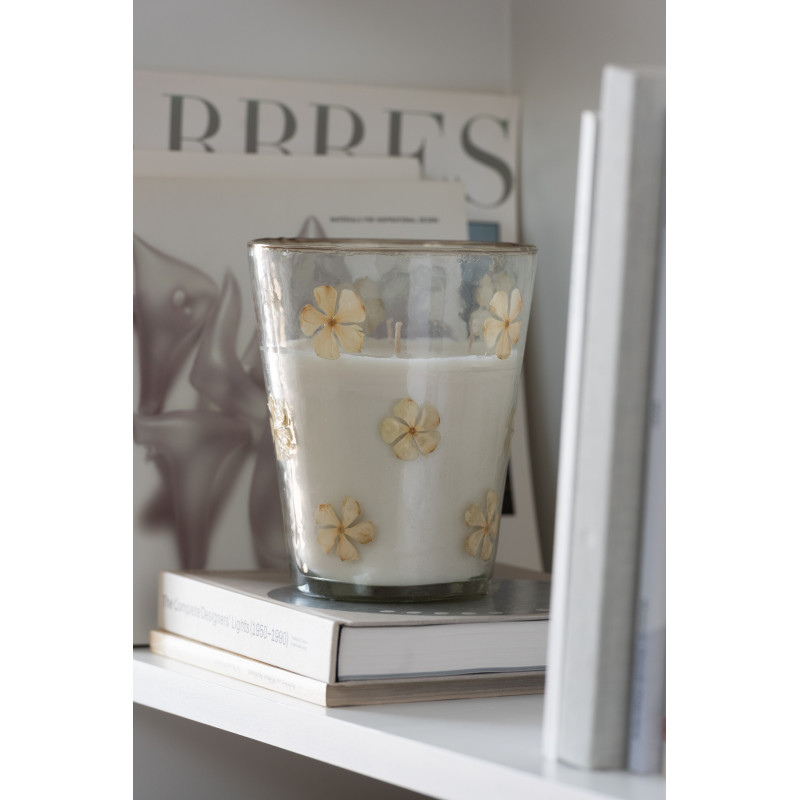 Bougie parfumée longue durée Mélange floral Tender Rose 55 H Verre Transparent Motif fleurs Cire Softy 