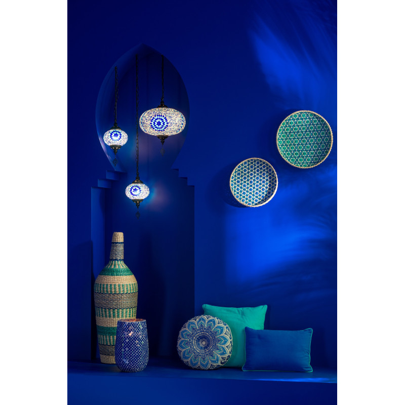 Grande Bougie style méditerrannéen extra longue durée Mélange floral Juniper Love 230 H Verre Bleu Mosaïque Cire Mia 