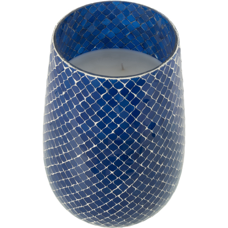 Grande Bougie style méditerrannéen extra longue durée Mélange floral Juniper Love 230 H Verre Bleu Mosaïque Cire Mia 