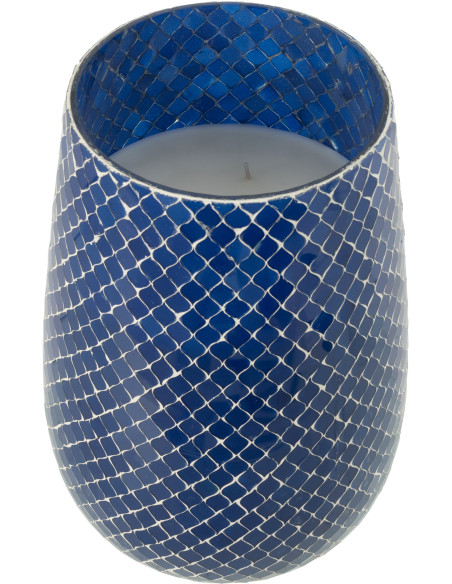 Grande Bougie style méditerrannéen extra longue durée Mélange floral Juniper Love 230 H Verre Bleu Mosaïque Cire Mia 