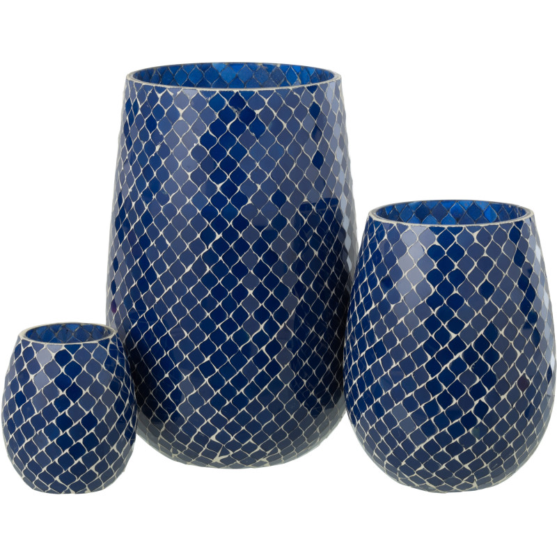 Grande Bougie style méditerrannéen extra longue durée Mélange floral Juniper Love 230 H Verre Bleu Mosaïque Cire Mia 