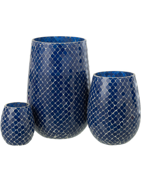 Grande Bougie style méditerrannéen extra longue durée Mélange floral Juniper Love 230 H Verre Bleu Mosaïque Cire Mia 