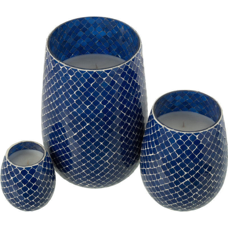 Grande Bougie style méditerrannéen extra longue durée Mélange floral Juniper Love 230 H Verre Bleu Mosaïque Cire Mia 