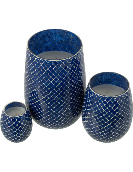 Grande Bougie style méditerrannéen extra longue durée Mélange floral Juniper Love 230 H Verre Bleu Mosaïque Cire Mia 