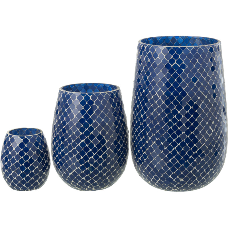 Grande Bougie style méditerrannéen extra longue durée Mélange floral Juniper Love 230 H Verre Bleu Mosaïque Cire Mia 