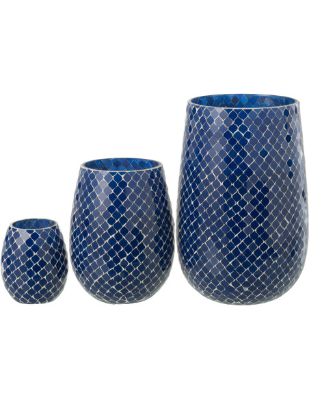 Grande Bougie style méditerrannéen extra longue durée Mélange floral Juniper Love 230 H Verre Bleu Mosaïque Cire Mia 