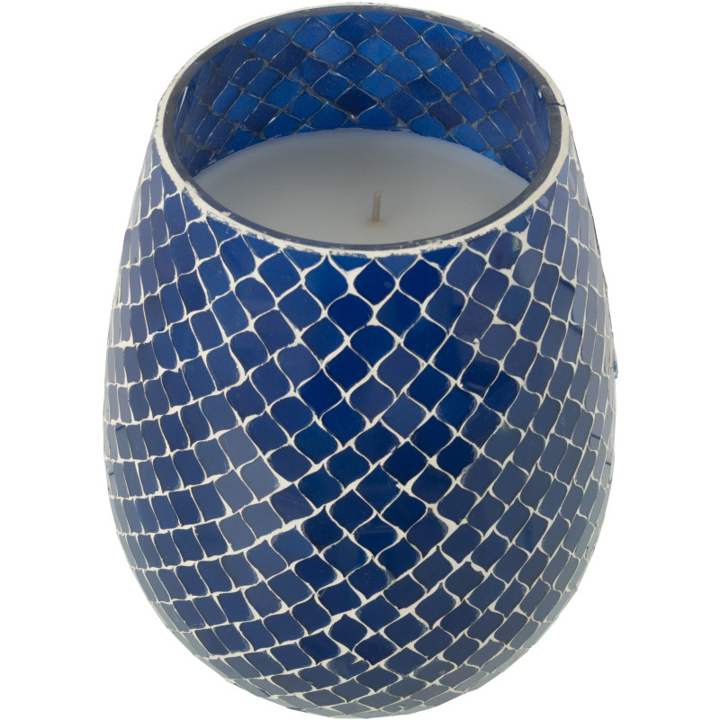 Grande Bougie style méditerrannéen extra longue durée Mélange floral Juniper Love 120 H Verre Bleu Mosaïque Cire Mia 