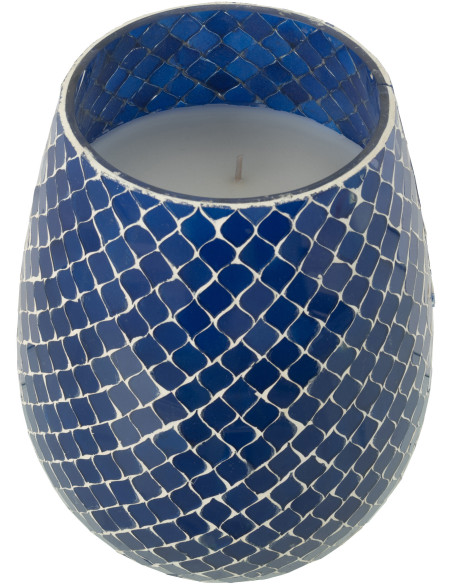 Grande Bougie style méditerrannéen extra longue durée Mélange floral Juniper Love 120 H Verre Bleu Mosaïque Cire Mia 
