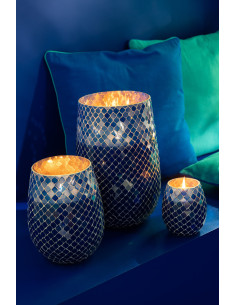 Bougie style méditerrannéen extra longue durée Mélange floral Juniper Love 90 H Verre Bleu Mosaïque Cire Mia 