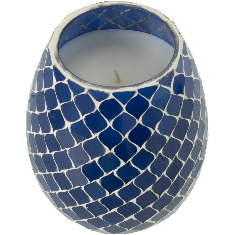 Bougie style méditerrannéen extra longue durée Mélange floral Juniper Love 90 H Verre Bleu Mosaïque Cire Mia 