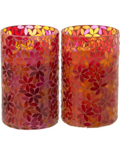 Lot de 2 Grandes Bougies parfumées extra longue durée Mélange floral Tender Rose 75 H Verre Rose Mosaïque Motif fleurs Cire Flor