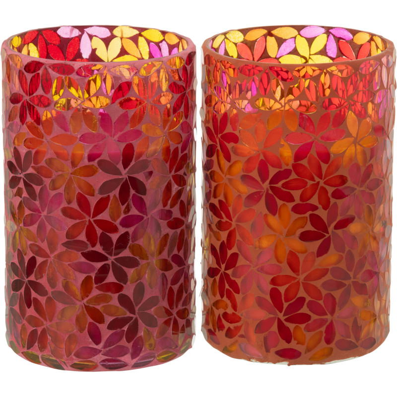 Lot de 2 Grandes Bougies parfumées extra longue durée Mélange floral Tender Rose 75 H Verre Rose Mosaïque Motif fleurs Cire Flor