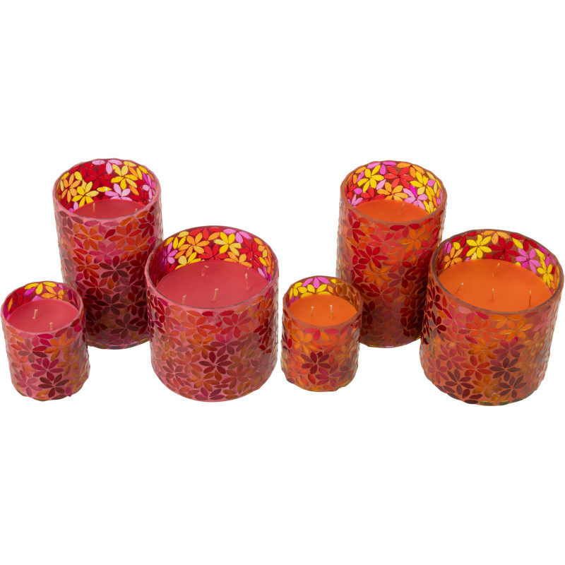 Lot de 2 Grandes Bougies parfumées extra longue durée Mélange floral Tender Rose 75 H Verre Rose Mosaïque Motif fleurs Cire Flor